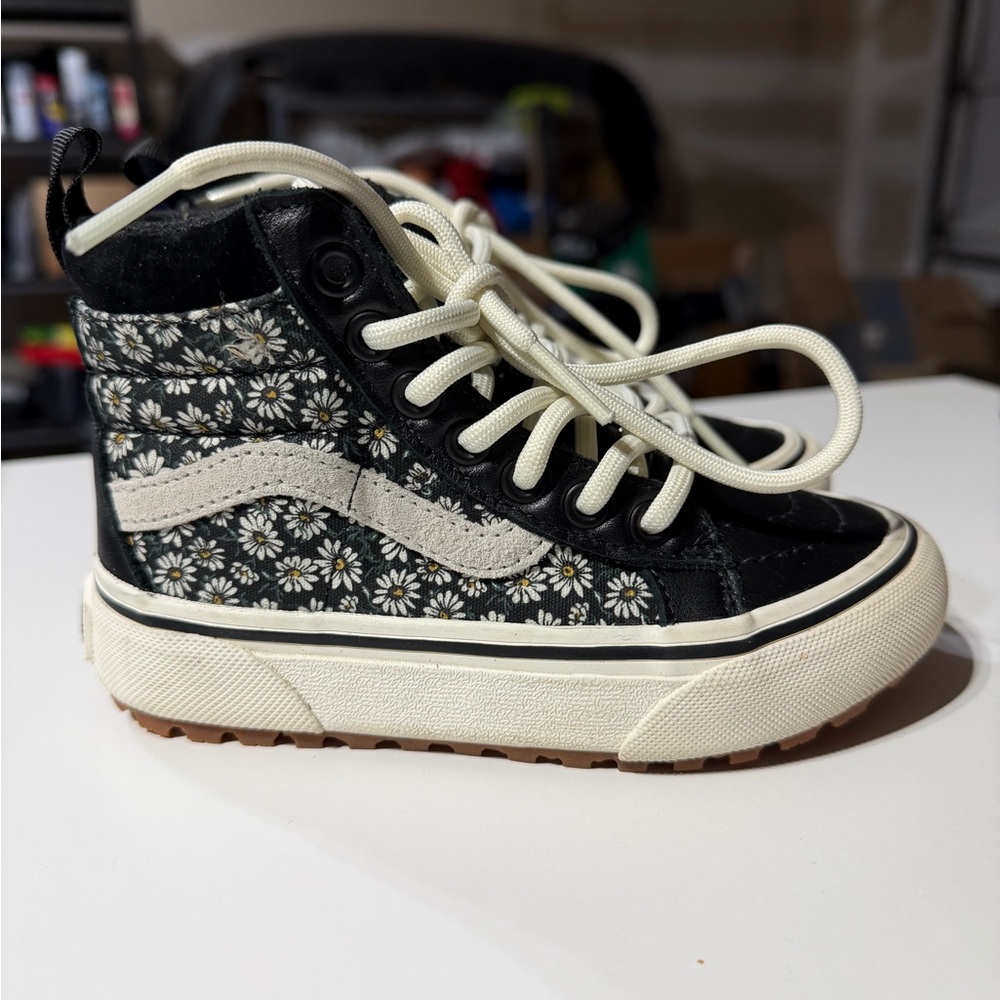 Vans Black and Cream Floral Kids High-Top Sneakers